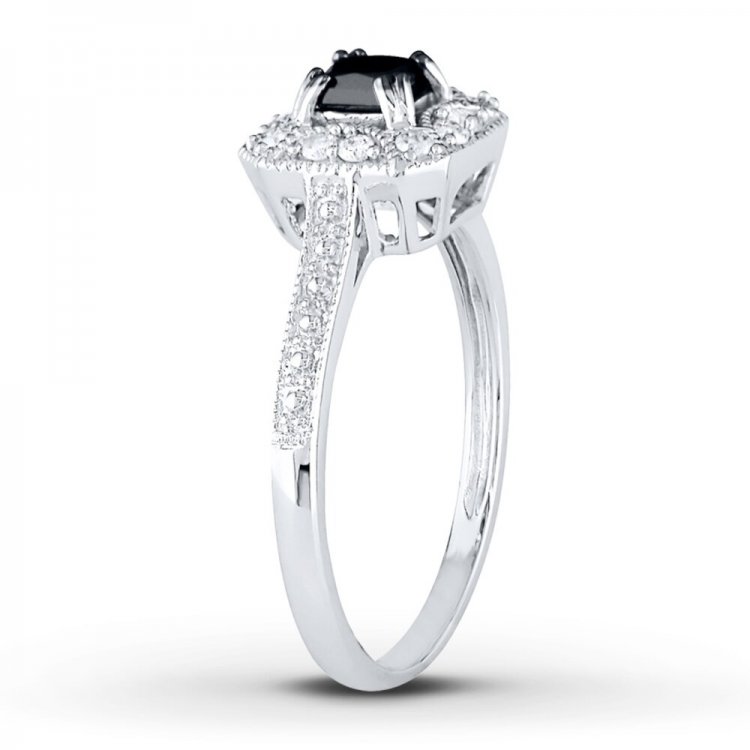 Black/White Diamond Ring 5/8 ct tw Princess-cut 10K White Gold