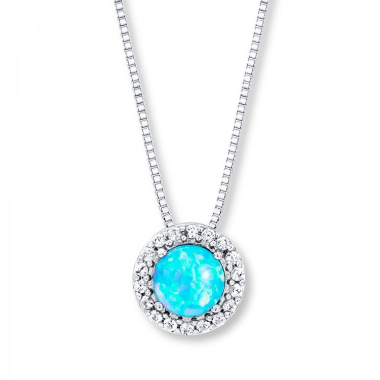 Lab-Created Blue Opal Necklace Sterling Silver