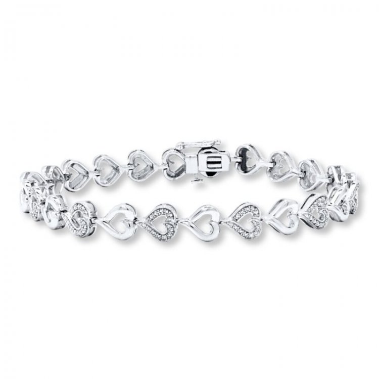 Diamond Heart Bracelet Sterling Silver