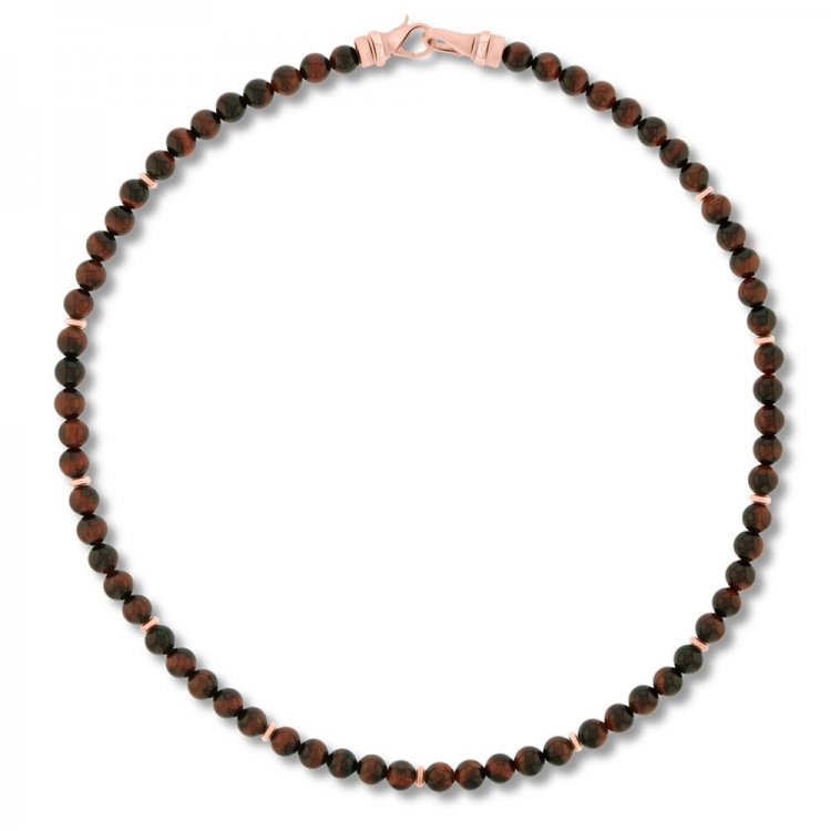 Mens Tigers Eye Bead Necklace Stainless Steel 24