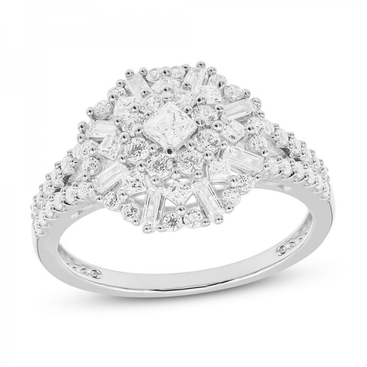 Sparks of Love Diamond Starburst Ring 1 ct tw Round/Princess/Baguette 10K White Gold