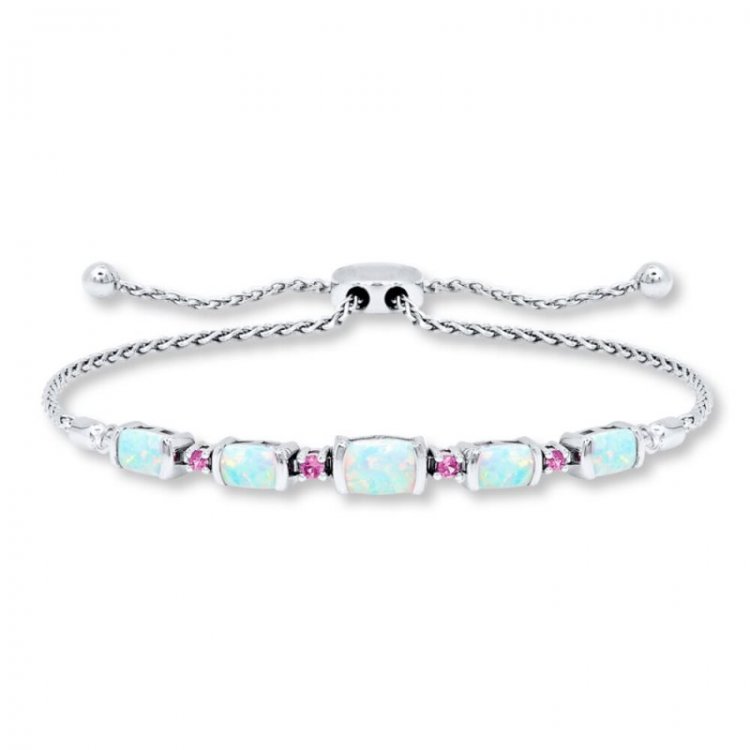 Bolo Bracelet Lab-Created Opal  Sapphire Sterling Silver