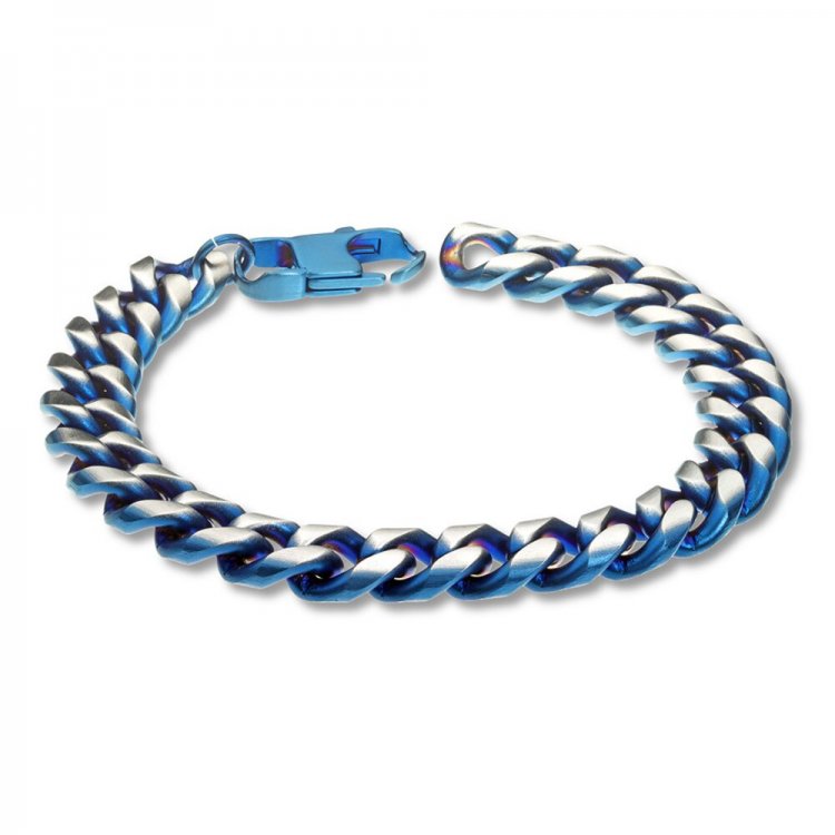 Men's Curb Chain Bracelet Stainless Steel/Blue Ion-Plating 8.5"