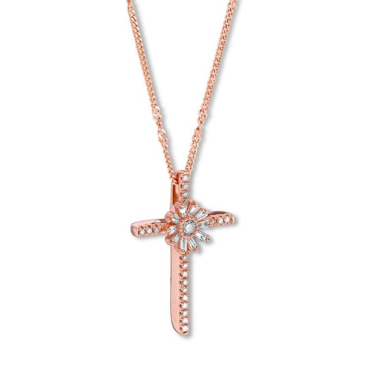 Emmy London Diamond Cross Necklace 1/5 ct tw 10K Rose Gold