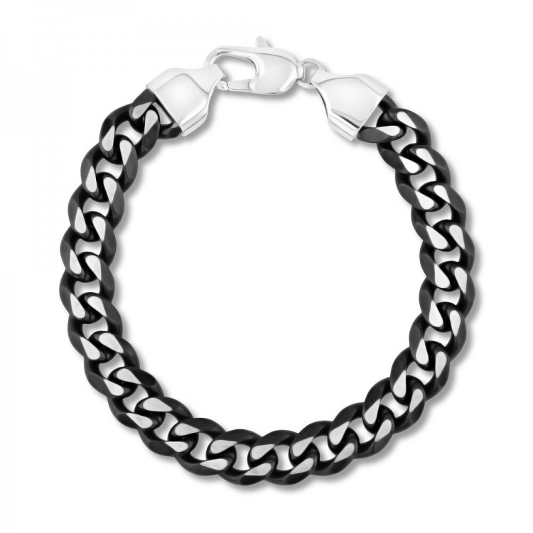 Mens Curb Chain Necklace Stainless Steel/Black Ion Plating 24