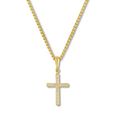 Diamond Cross Necklace 1/15 ct tw Round-cut 10K Yellow Gold