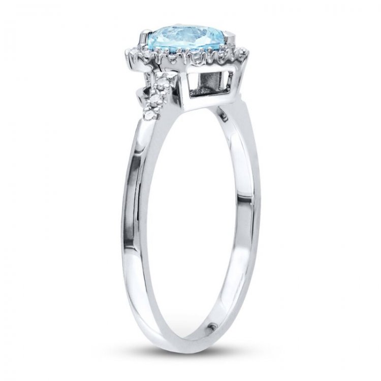 Aquamarine Heart Ring 1/10 ct tw Diamonds Sterling Silver