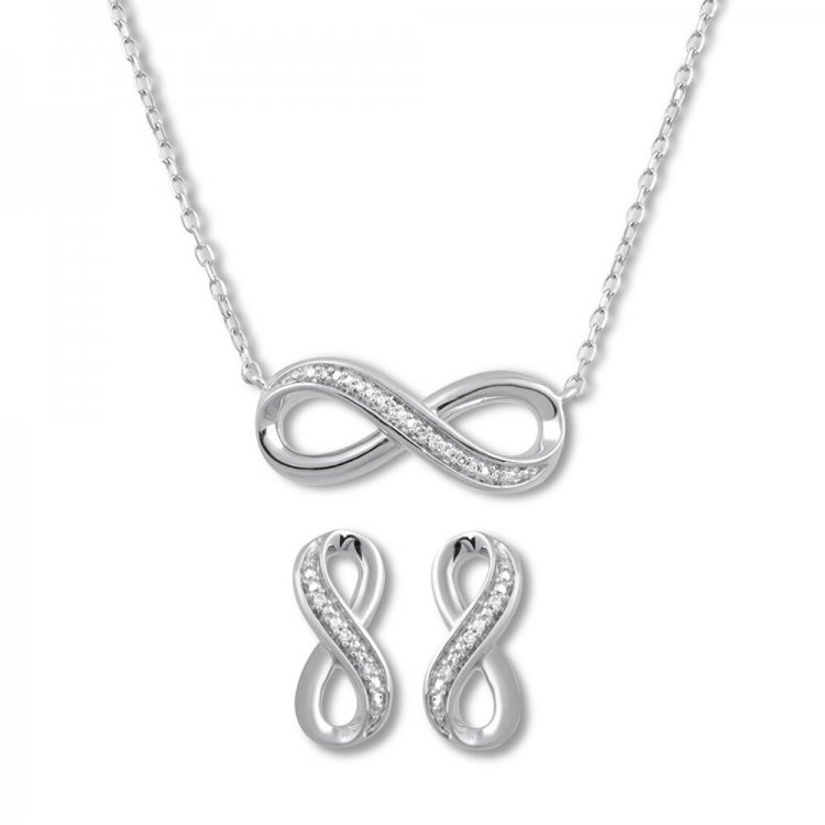 Infinity Boxed Set with Diamonds Sterling Silver