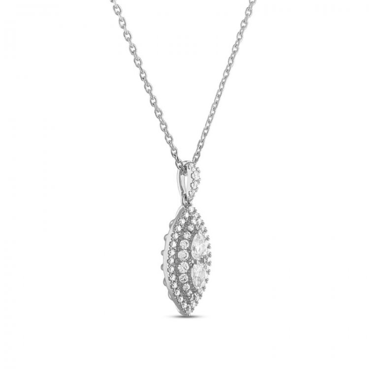 Forever Connected DIamond Necklace 1 ct tw Round/Pear 10K White Gold 18