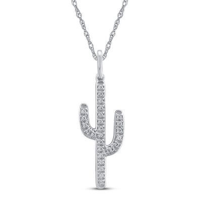 Diamond Cactus Necklace 1/10 ct tw Sterling Silver 18