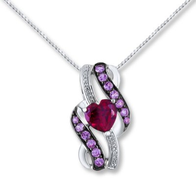 Lab-Created Ruby Lab-Created Sapphires Sterling Silver Necklace