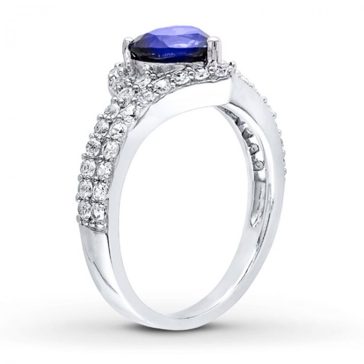 Blue  White Lab-Created Sapphire Ring Sterling Silver