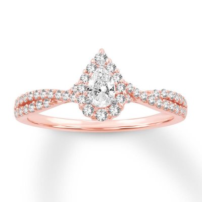 Diamond Engagement Ring 1/2 ct tw Pear/Round 14K Rose Gold