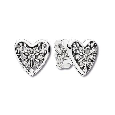 PANDORA Stud Earrings Hearts of Winter Sterling Silver