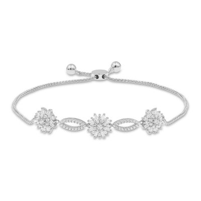 Sparks of Love Diamond Bolo Bracelet 1 ct tw Round/Baguette 10K White Gold