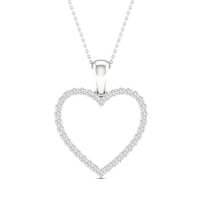 Diamond Heart Necklace 1/4 ct tw Round-Cut 10K White Gold 18