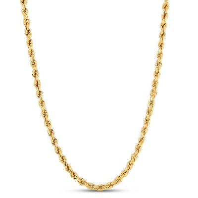 Mens Hollow Rope Chain 2.9-3.0mm 14K Yellow Gold 20