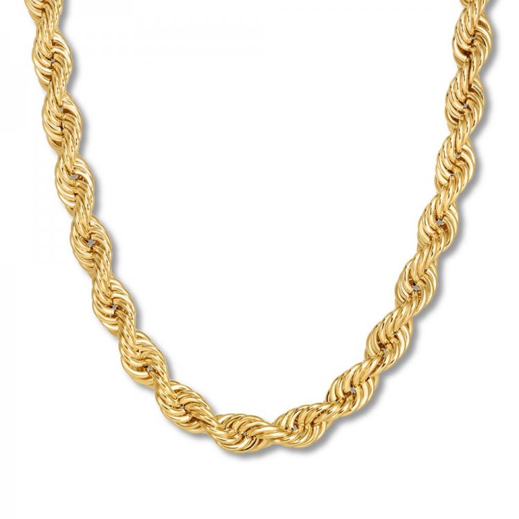 Mens Hollow Rope Chain Necklace 10K Yellow Gold 24 Length