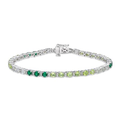 Vibrant Shades Lab-Created Emerald/Peridot/Green Quartz/White Lab-Created Sapphire Bracelet Sterling Silver 7.25