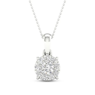 Diamond Halo Necklace 1/4 ct tw Round-Cut 10K White Gold 18