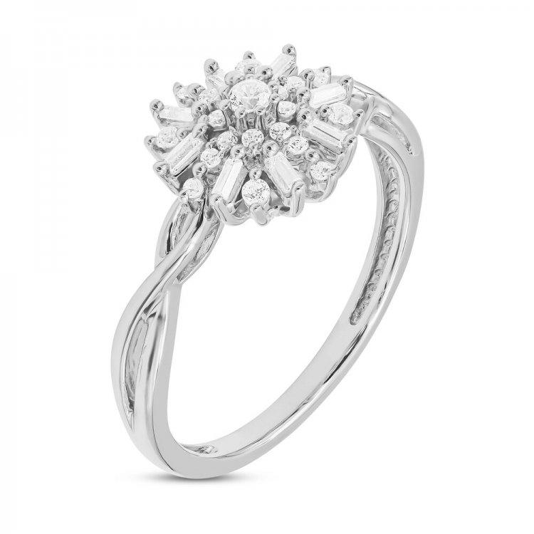 Sparks of Love Diamond Ring 1/4 ct tw Round/Baguette 10K White Gold