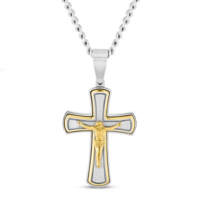 Mens Crucifix Pendant Stainless Steel/Yellow Ion Plating 24