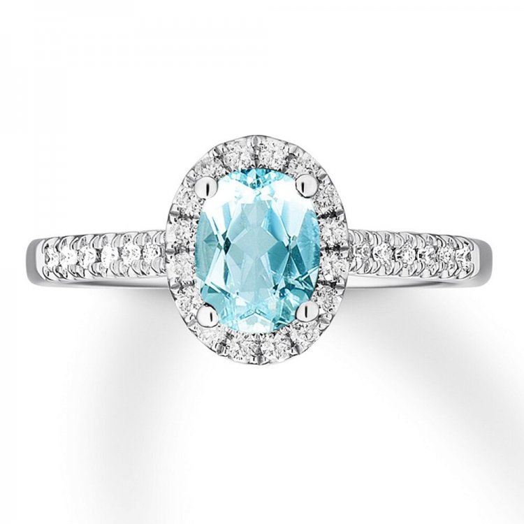 Aquamarine Engagement Ring 1/4 ct tw Diamonds 14K White Gold