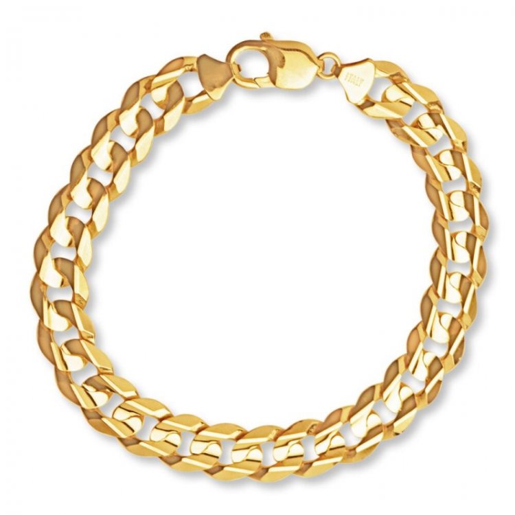 Mens Curb Link Bracelet 10K Yellow Gold 9-inch Length