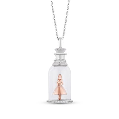 Disney Treasures Alice in Wonderland Alice Necklace 1/6 ct tw Diamonds Sterling Silver/10K Rose Gold 17