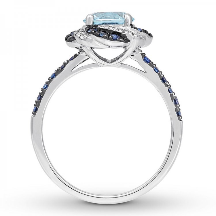 Aquamarine/Lab-Created Sapphire Engagement Ring 14K White Gold