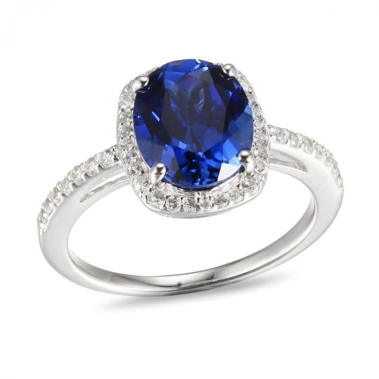 Blue  White Lab-Created Sapphire Ring Sterling Silver