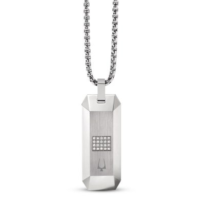 Bulova Dog Tag Necklace 1/10 ct tw Diamonds Stainless Steel 28.5