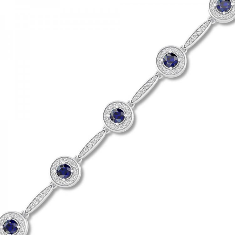 Blue & White Lab-Created Sapphire Bracelet Sterling Silver 7.5"