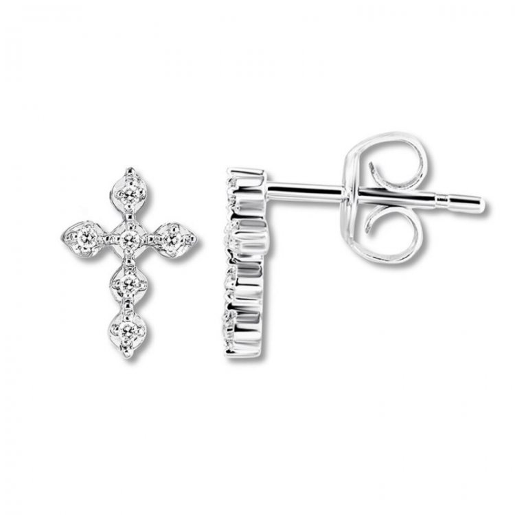 Diamond Cross Earrings 1/20 ct tw Round-cut Sterling Silver