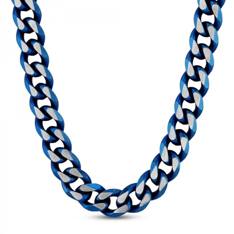 Mens Chain Necklace Stainless Steel/Blue Ion Plating 24