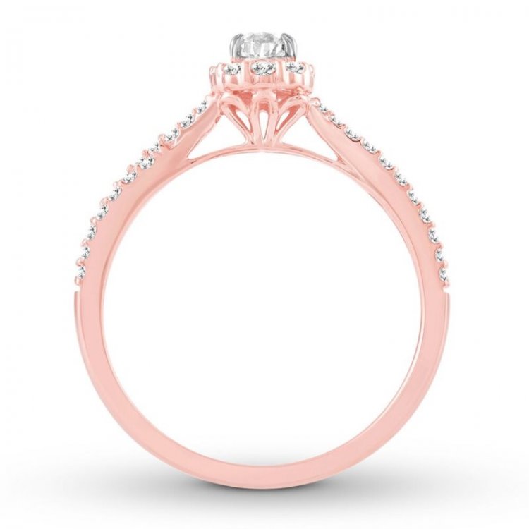 Diamond Engagement Ring 1/2 ct tw Pear/Round 14K Rose Gold