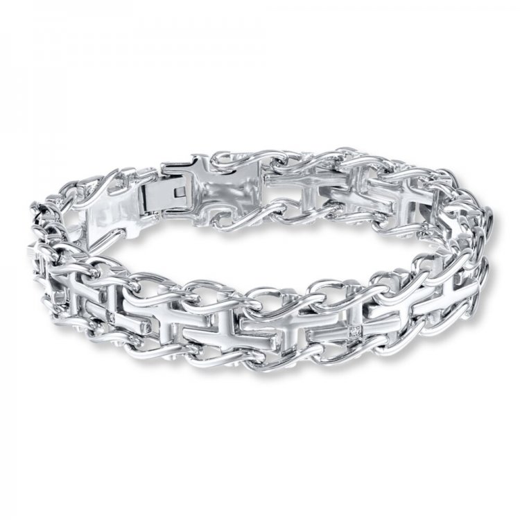 Men's Bracelet Diamond Accents Stainless Steel