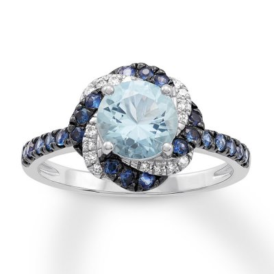 Aquamarine/Lab-Created Sapphire Engagement Ring 14K White Gold