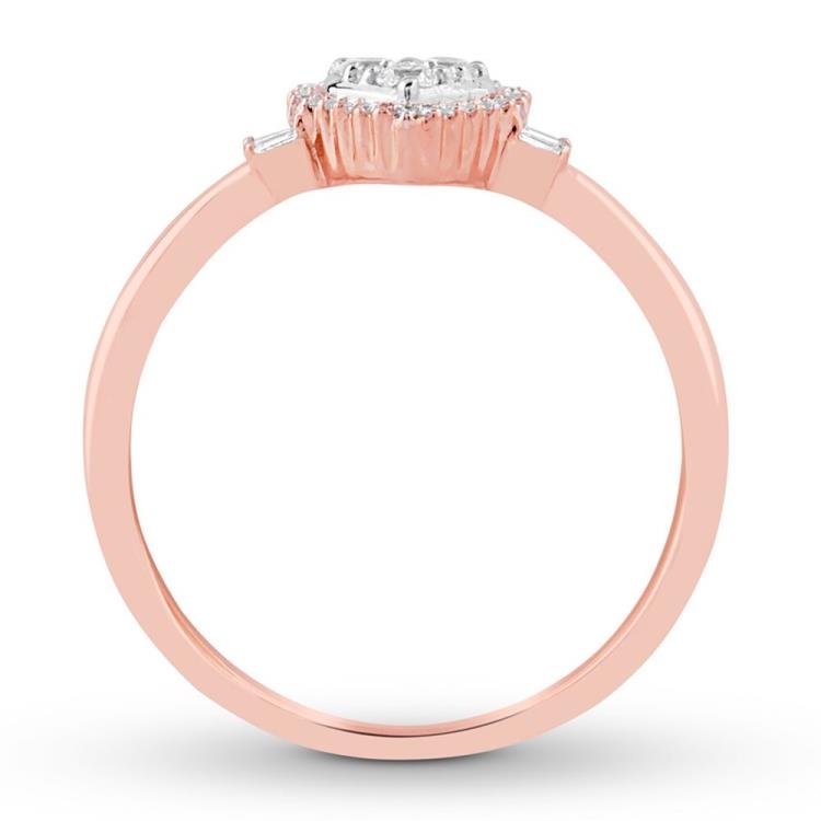 Diamond Promise Ring 1/5 ct tw Round/Baguette 10K Rose Gold