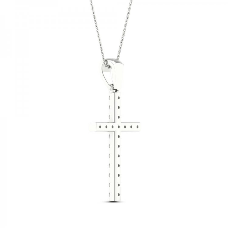 Diamond Cross Necklace 1/4 ct tw Round-Cut 10K White Gold 18