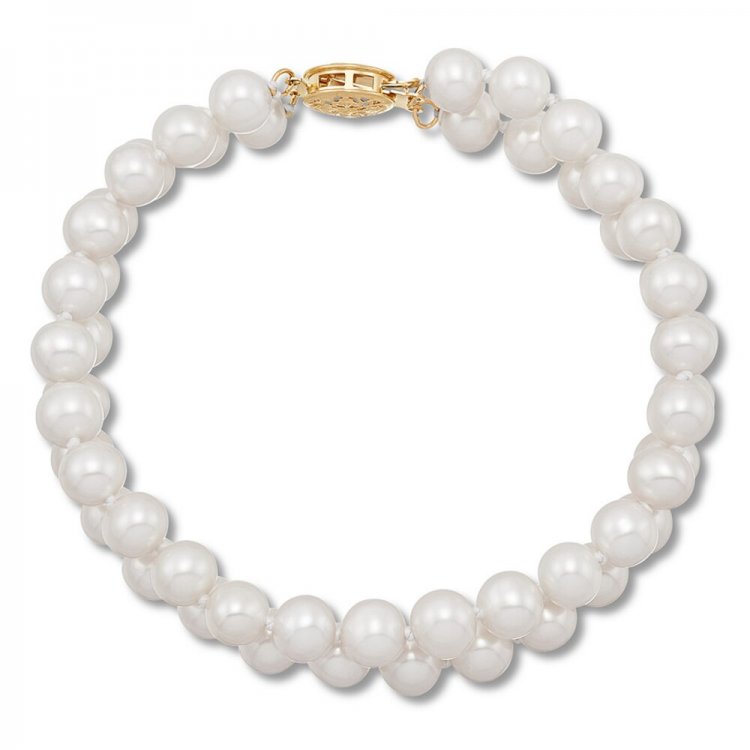 Cultured Pearl Double Strand Bracelet 14K Yellow Gold 7.5