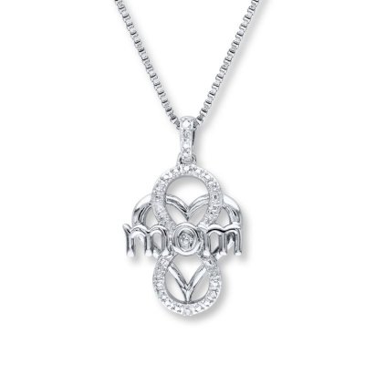 Mom Heart Necklace 1/20 ct tw Diamonds Sterling Silver