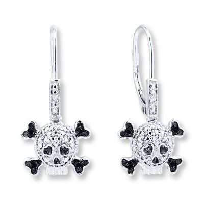 Skull  Cross-bones 1/20 cttw Diamonds Sterling Silver Earrings