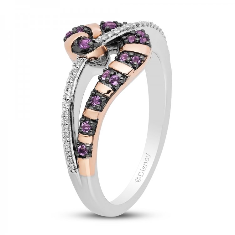 Disney Treasures Alice in Wonderland Cheshire Cat Amethyst  Diamond Ring 1/10 ct tw Sterling Silver/10K Rose Gold