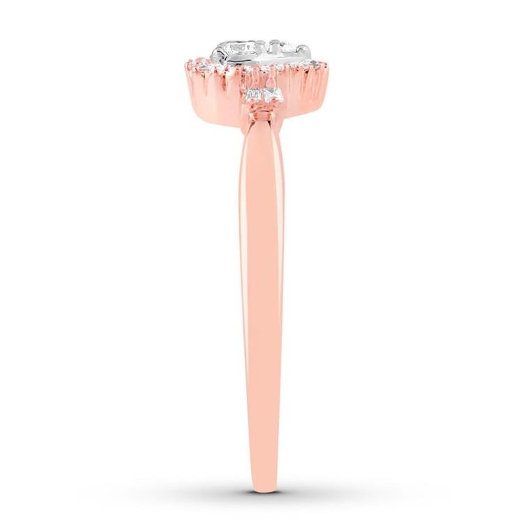 Diamond Promise Ring 1/5 ct tw Round/Baguette 10K Rose Gold