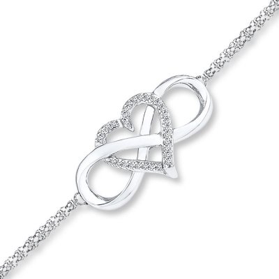 Heart Infinity Bracelet 1/8 ct tw Diamonds Sterling Silver