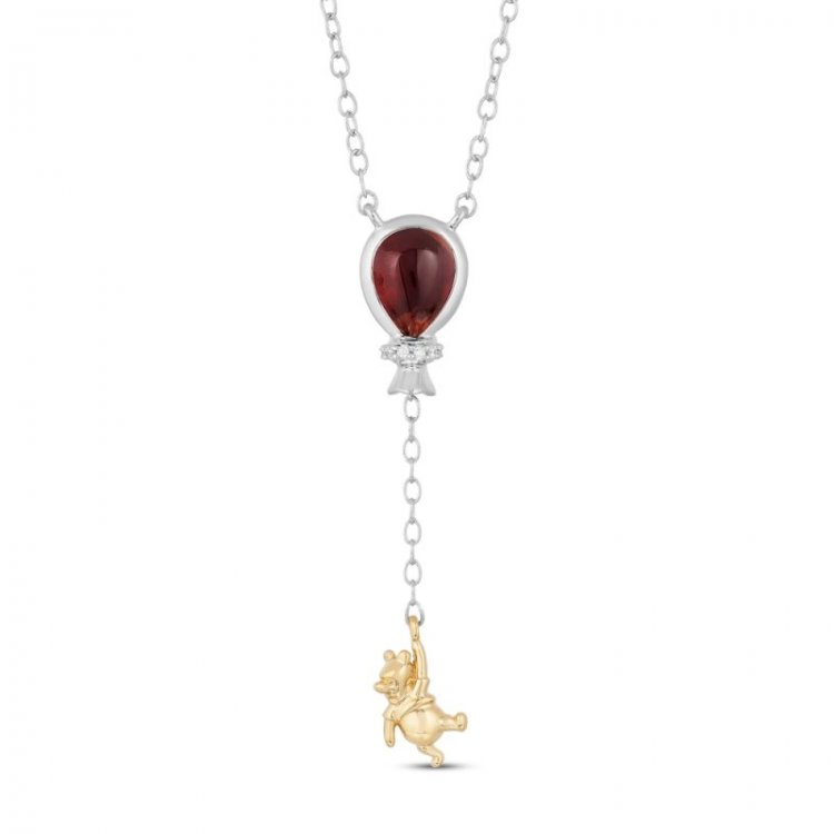 Treasures Winnie the Pooh Garnet Necklace Diamond Accents Sterling Silver/10K Yellow Gold