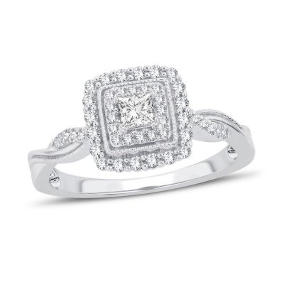 Diamond Engagement Ring 3/8 ct tw Princess/Round 14K White Gold