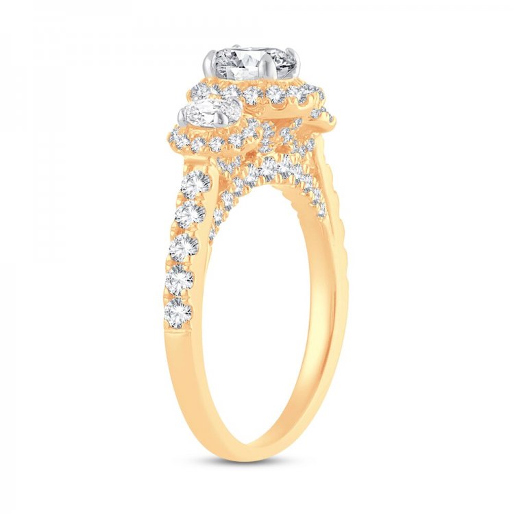 Three Stone Diamond Engagement Ring 1-3/4 ct tw Oval/Round 14K Yellow Gold