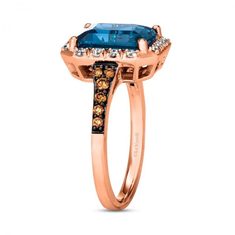 Le Vian Blue Topaz Ring 1/3 ct tw Diamonds 14K Strawberry Gold